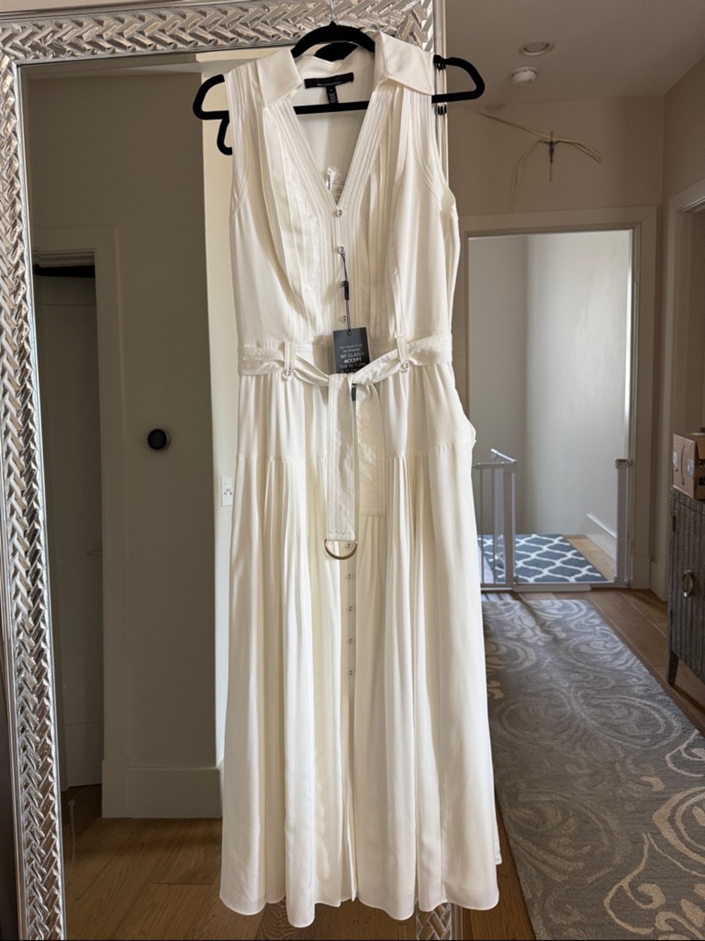 NWT White House Black Market Sleeveless White Shirt Dress with Belt